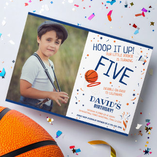 Rookie Hoop It Up Blue Basketball Foto Geburtstag Einladung