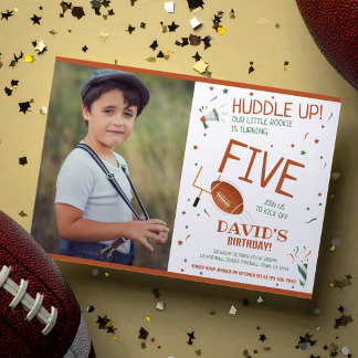 Rookie Huddle Up Brown Football Foto Geburtstag Einladung