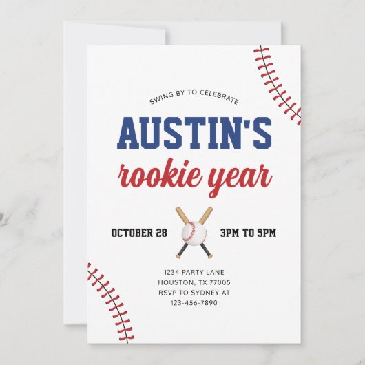 Rookie Jahr Baseball 1. Geburtstag Einladung (Vorderseite)