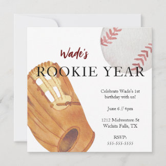 Rookie Jahr Erster Geburtstag Sport Baseball Thema Einladung
