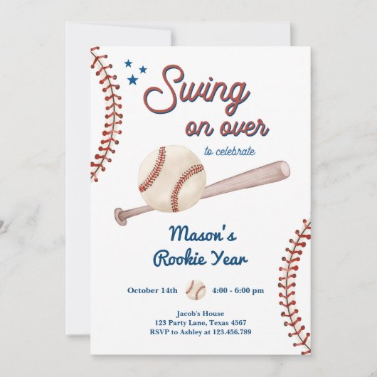 Rookie of The Year 1st Sport Boy Baseball Birthday Einladung (Vorderseite)