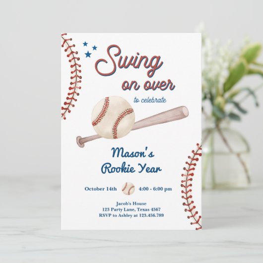 Rookie of The Year 1st Sport Boy Baseball Birthday Einladung (Stehend Vorderseite)