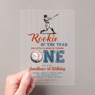 Rookie of the Year Baseball 1. Geburtstag Acryleinladungen
