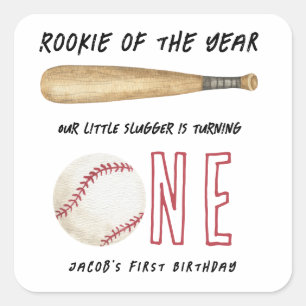 Rookie of the Year Baseball 1. Geburtstagsfeier Quadratischer Aufkleber