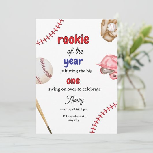 Rookie of the Year Baseball 1st Birthday Invitatio Einladung (Stehend Vorderseite)