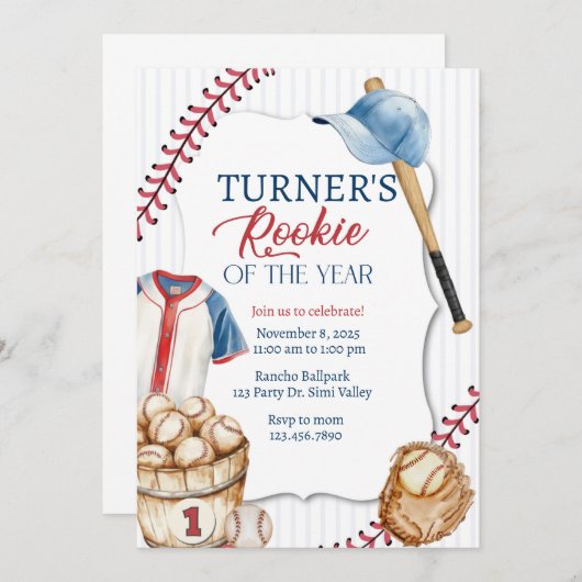 Rookie of the Year, Baseball Birthday, One Einladung (Vorne/Hinten)