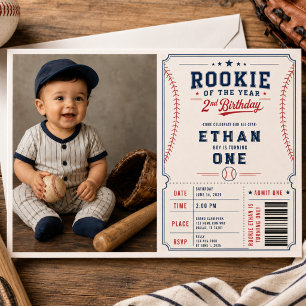 Rookie of the Year Baseball Foto 2. Geburtstag  Einladung