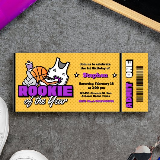 Rookie of the Year - Boy First Birthday Ticket Einladung