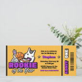 Rookie of the Year - Boy First Birthday Ticket Einladung (Stehend Vorderseite)