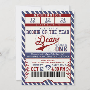 Rookie of the Year Geburtstags-Baseball-Ticket Einladung