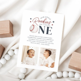 Rookie Twins 1. Geburtstag - Zwei Fotos Einladung