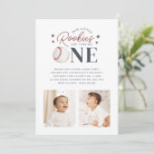 Rookie Twins 1. Geburtstag - Zwei Fotos Einladung (Stehend Vorderseite)