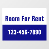 Room For Rent Navy Blue and White Phone Number Fensteraufkleber (Blatt)