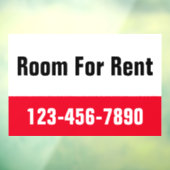 Room For Rent Red Black and White Phone Number Fensteraufkleber (Blatt 3)