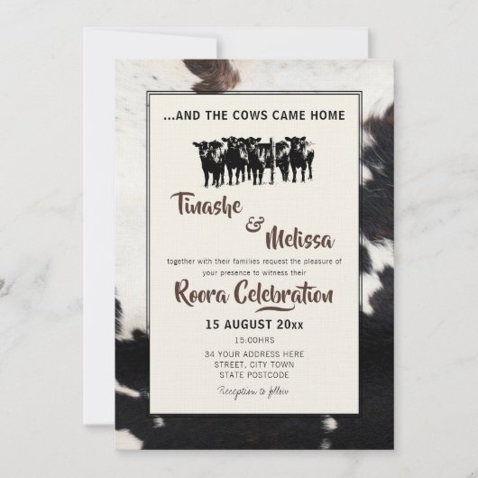Roora Lobola Verhandlungen Traditionelle Hochzeit Einladung (Vorderseite)