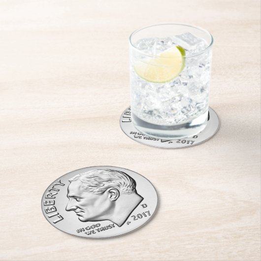 Roosevelt Dime Round Paper Untersetzer (Vor Ort)