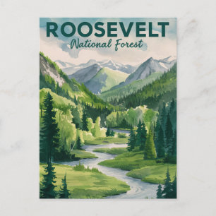 Roosevelt National Forest Watercolor Travel Feiertagspostkarte