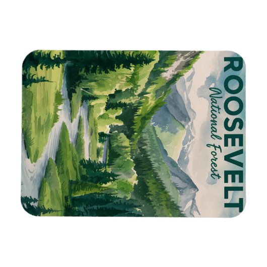 Roosevelt National Forest Watercolor Travel Magnet (Horizontal)