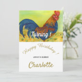 Rooster 1. Geburtstag Einladung (Stehend Vorderseite)
