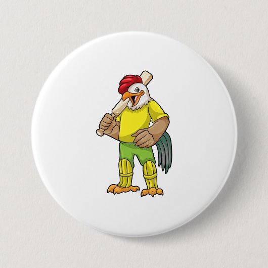 Rooster als Batsman mit Cricket Fleet Button (Vorderseite)