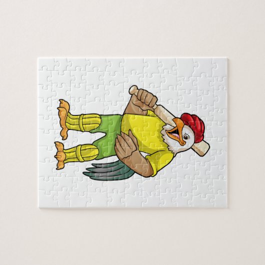 Rooster als Batsman mit Cricket Fleet Puzzle (Horizontal)