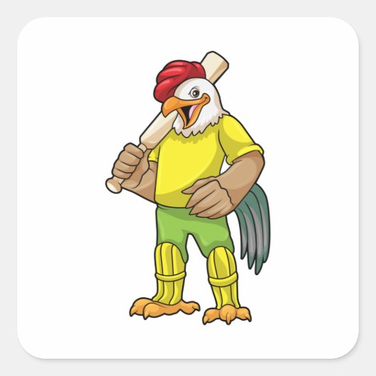 Rooster als Batsman mit Cricket Fleet Quadratischer Aufkleber (Vorderseite)
