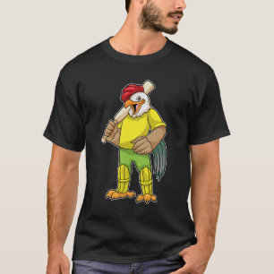Rooster als Batsman mit Cricket Fleet T-Shirt