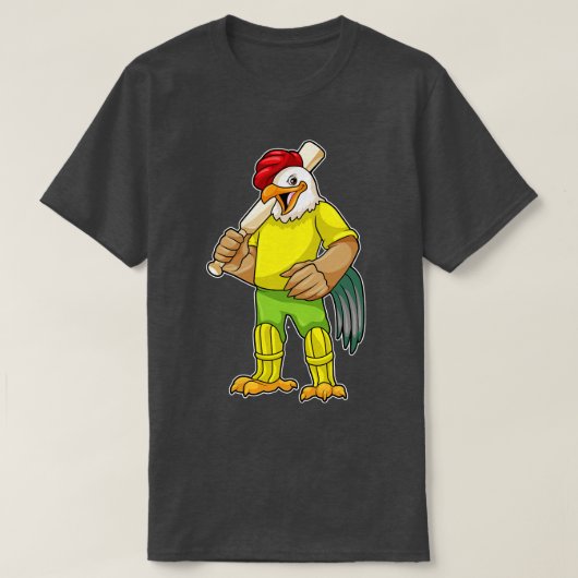 Rooster als Batsman mit Cricket Fleet T-Shirt (Design vorne)