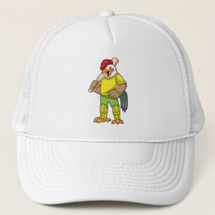 Rooster als Batsman mit Cricket Fleet Truckerkappe