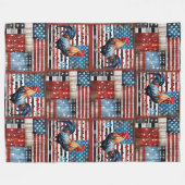 Rooster American Flag Folk Art Quilt Fleecedecke (Vorderseite (Horizontal))