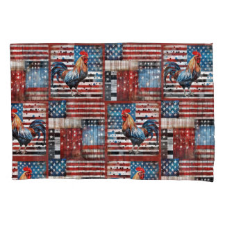 Rooster American Flag Folk Art Quilt Kissenbezug