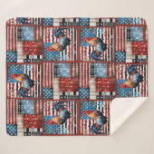 Rooster American Flag Folk Art Quilt Sherpadecke (Vorderseite (Horizontal))