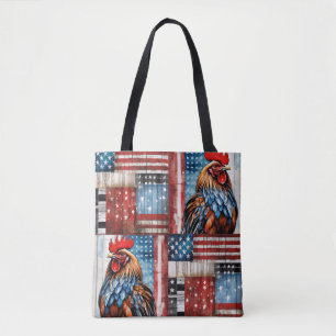 Rooster American Flag Folkart Tasche