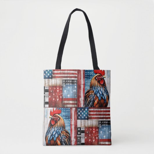 Rooster American Flag Folkart Tasche (Vorderseite)