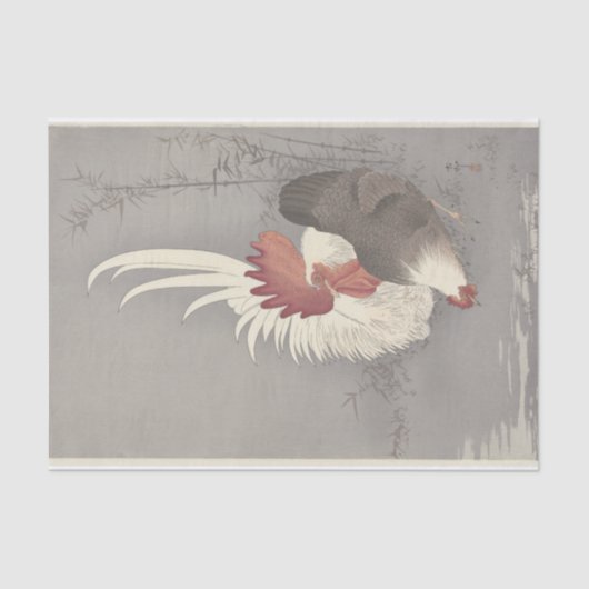 Rooster and Chicken von Ohara Koson Seidenpapier (Vorderseite)
