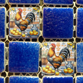 Rooster and Lemons Azulejo Style Blue Orange Cream Fliese