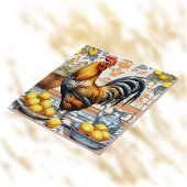 Rooster and Lemons Azulejo Style Blue Orange Cream Fliese