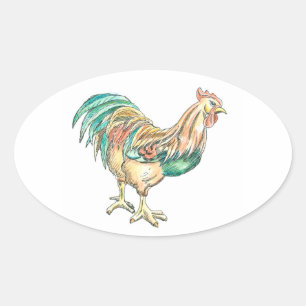 Rooster Art Ovaler Aufkleber