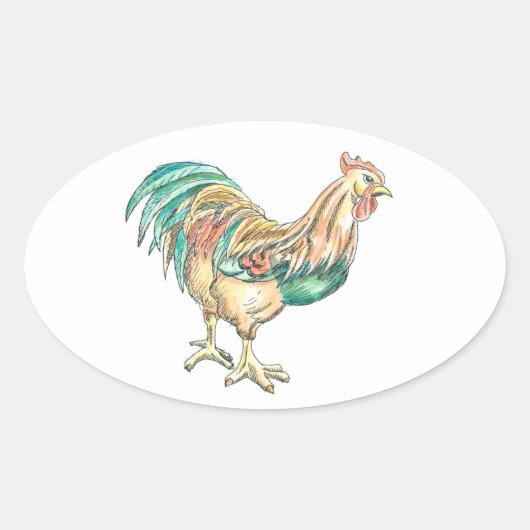 Rooster Art Ovaler Aufkleber (Vorderseite)