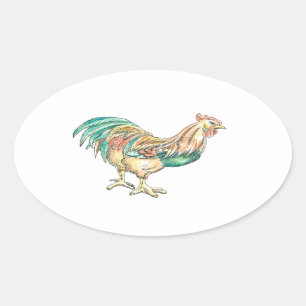 Rooster Art Ovaler Aufkleber