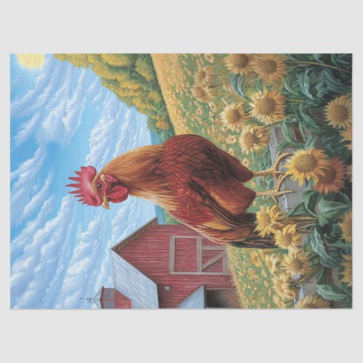 Rooster auf einer Entfärbungsseite für Sonnenblume Seidenpapier (Vorderseite)