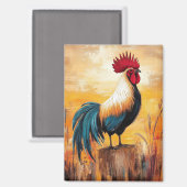 Rooster auf einer Post-Oil-Malerei Magnet (Vorderseite/Rückseite)
