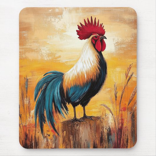 Rooster auf einer Post-Oil-Malerei Mousepad (Vorne)