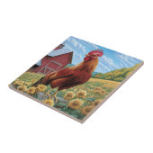 Rooster auf einer Sonnenblumenzucht Fliese (Seite)