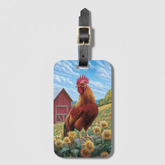 Rooster auf einer Sonnenblumenzucht Gepäckanhänger