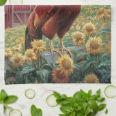 Rooster auf einer Sonnenblumenzucht Geschirrtuch (Gefaltet)