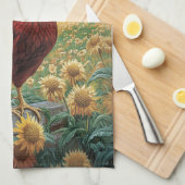Rooster auf einer Sonnenblumenzucht Geschirrtuch (Viertel Falte)
