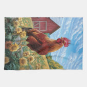 Rooster auf einer Sonnenblumenzucht Geschirrtuch (Horizontal)