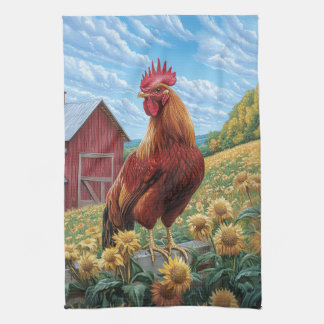 Rooster auf einer Sonnenblumenzucht Geschirrtuch
