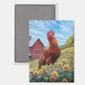 Rooster auf einer Sonnenblumenzucht Magnet (Vorderseite/Rückseite)